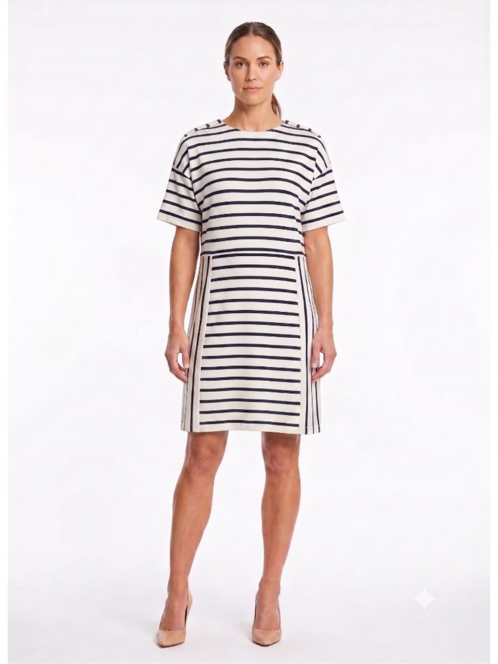 Brooks Brothers Red Fleece Navy Striped Dress Size Large Epaulets Nipped Waist